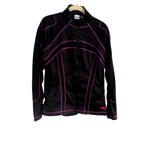 Fila Sport Women’s Track Jacket Black and PurpleAthletic Size Large Running - Picture 1 of 4